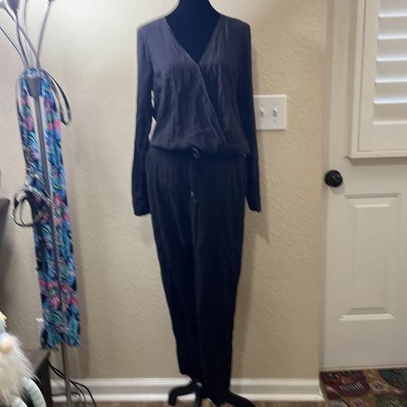 EUC SPLENDID Long-Sleeve Jumpsuit Drawstring Waist cropped leg Women’s L - Picture 2 of 12